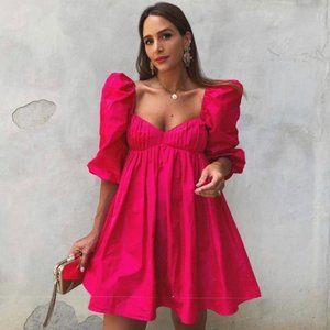 Zara inspired by Selkie Taffeta Mini Dress Puff Poof Sleeve Barbie Pink